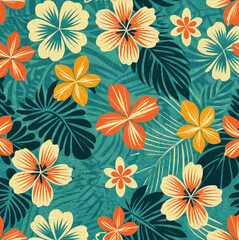 Hawaiian flowers. Oil painting. Pattern for printing on wall decorations, covers, leaflets, business cards
