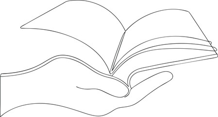 Continuous One Line Drawing Illustration Of Hand Holding A Open Book Minimalist Icon Concept  In Editable Stroke
