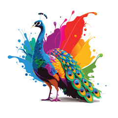 Obraz premium peacock with feathers color splash vector