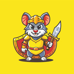 Adorable Warrior Rat Mascot Character in a Cart with Vector Logo