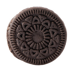 chocolate cookie with white cream filling isolated on a white background