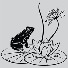 a frog sitting on a lily pad silhouette vector design art and illustration