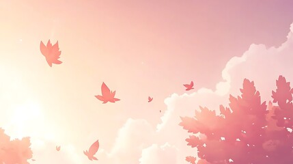 Artistic representation of leaves falling in a beautiful sky scene