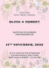Obraz premium Elegant Floral Wedding Invitation Card Luxury Vector Design for Marriage Celebration