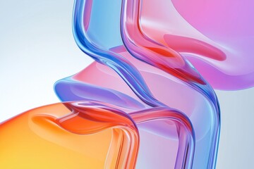 Fototapeta premium Futuristic Abstract Glass Sculpture - A mesmerizing blend of translucent, flowing shapes in a modern gradient of pink, orange, and blue hues. This high-quality digital artwork captures the beauty of f