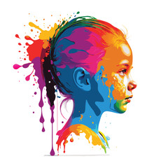 vector girl with colorful hair