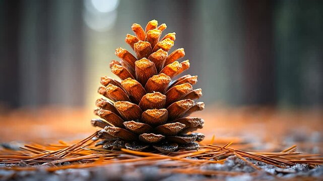 Illuminated Pine Cone in a Forest