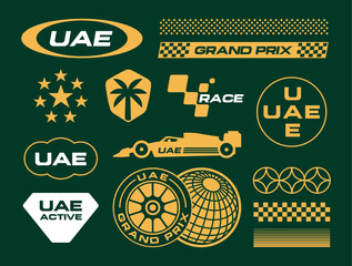 Set streetwear auto racing logo ideas for a clothing brand. Design vector typography for decals auto and t-shirt UAE streetwear clothing y2k style.