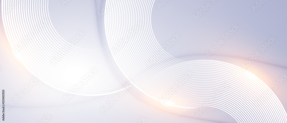 Poster Abstract Light Blue Background with Circular Lines and Soft Glow Effects. Vector