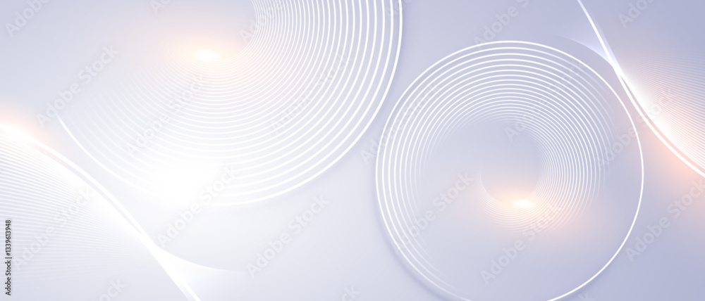 Poster Abstract Light Blue Background with Circular Lines and Soft Glow Effects. Vector