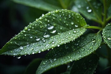 ethereal elegance of glistening dew drops delicately caressing vibrant emerald foliage epitomizing enchanting interplay of liquid luminescence and natural world&nbsp;See Less
