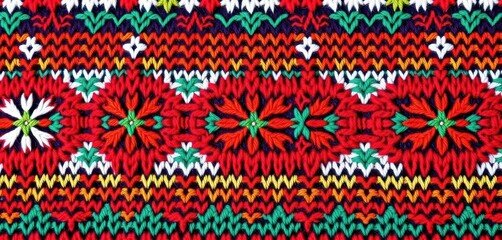 Intricate Fair Isle design in vibrant holiday hues, showcasing cozy texture and colorful stitch detail, design, apparel