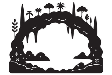 Tropical Cave Silhouette Vector Illustration Exotic Paradise