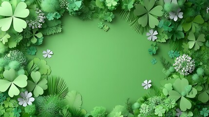 Green shamrock and leaf frame border.