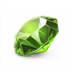 Realistic 3D cartoon icon of a rich green peridot gemstone with smooth edges on a white background