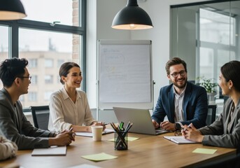 Fototapeta premium A young entrepreneur or freelancer working on a laptop and tablet in a stylish workspace.