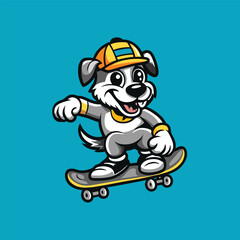 Naklejka premium Playful Dog Shredding on a Skateboard: Vector Mascot Logo