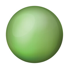 Glass green ball or precious pearl. Glossy realistic ball, 3D abstract vector illustration highlighted on a white background. Big metal bubble with shadow.