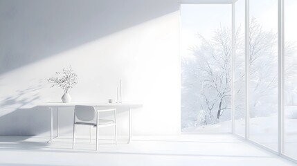 Elegant Scandinavian Room with Winter View and Subtle Decor