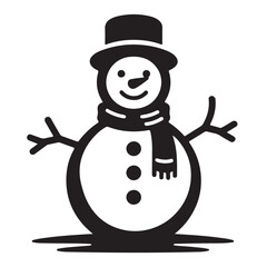 Charming silhouette of a cheerful snowman with a hat illustration