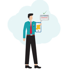 Hand holding smartphone with online donation symbol on screen. Charity and good deed vector illustration stock illustration