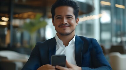 Successful experienced businessman using phone