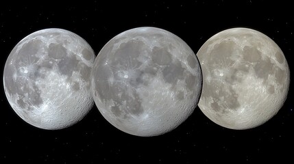 Three celestial bodies with craters floating in dark space together