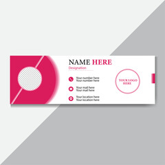 Corporate simple clean template vector email signature design with pink and white color.