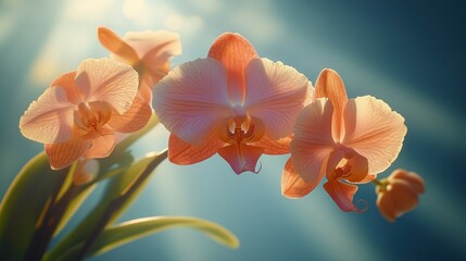 Soft peach orchids in sunlight