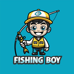 Young Fishing Boy Character Illustration in EPS 10 Vector Format