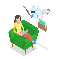3D Isometric Flat Vector Illustration of Artificial Intelligence, AI Creating Texts, Images, and Video. Item 2