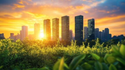 A glowing smart city where air purification systems and green energy dominate the skyline