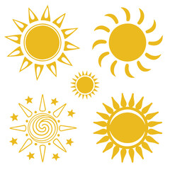 simple Sun in yellow color icons collection. Vector illustration
