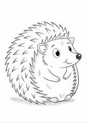 A small hedgehog curled into a ball, only outline for coloring, drawn as an outline sketch, only black lines, no colors, simple and clean for a children's coloring book.