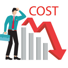 Businessman graph cost reduction vector illustration stock illustration