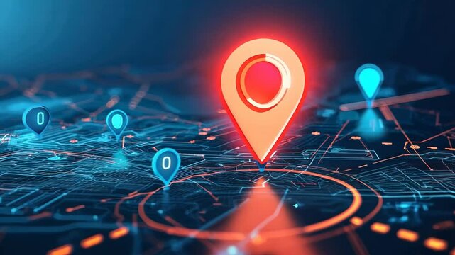 Blue and red map with a red dot in the middle. The dot is location marker