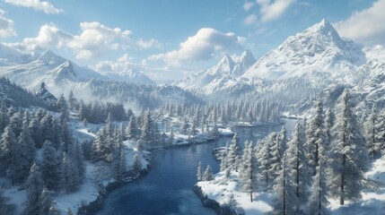 Fototapeta premium Serene Winter Wonderland, Breathtaking Snowy Mountain Landscape