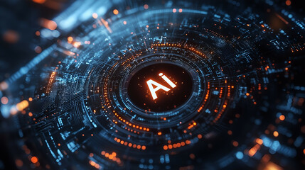 Obraz premium Futuristic Artificial Intelligence Technology: Digital Innovation in Cybernetic Design and Smart Network Architecture