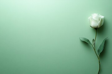 Fototapeta premium Easter Background, Easter Banner, Elegant Single White Rose on a Soft Green Background Minimalist Floral Image