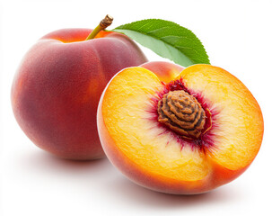 peach with half slice isolated on white background. with clipping path.