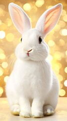 Obraz premium White bunny with long ears sitting on a table