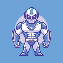 Futuristic Blue Robot Superhero Mascot Logo Design with Wings and Rocket Boosters