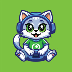 Cute Gaming Cat Character with Retro Style Vector Illustration