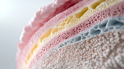 Human skin composition, including its structure and body fat, is depicted in a 3D rendering