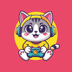 Gaming Cat Character Illustration with Modern and Vibrant Design for EPS 10
