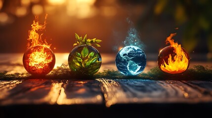 Four magical orbs representing the fundamental elemental forces appear