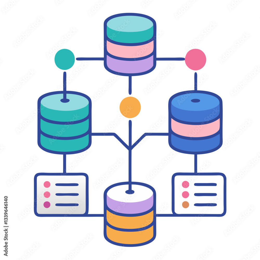 Poster visual representation shows multiple databases linked to decision trees, illustrating how data conne