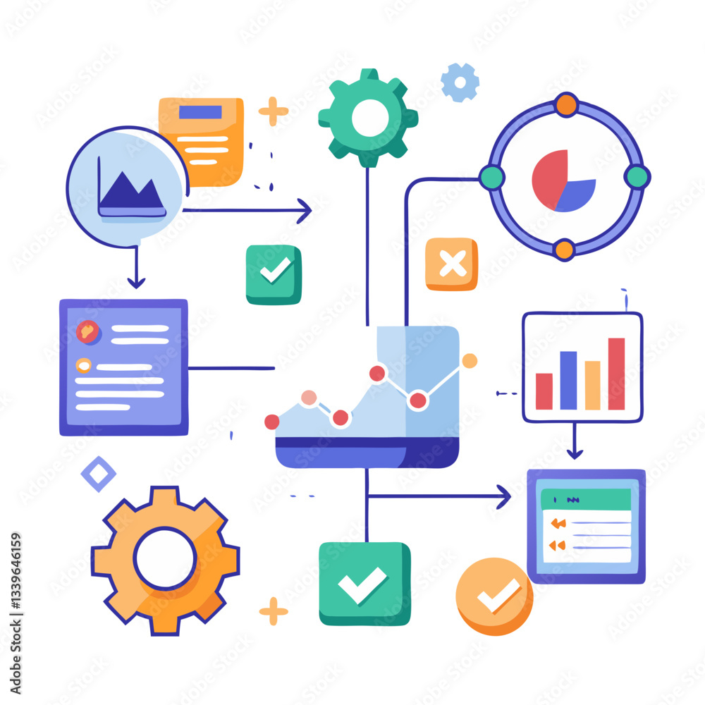 Poster this visual representation showcases various workflow optimization techniques, featuring colorful ch