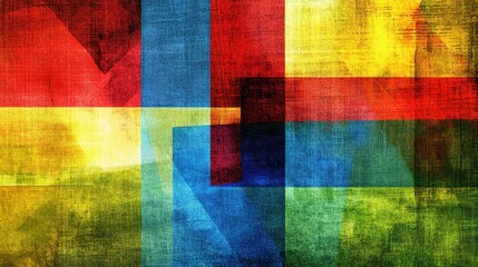 An abstract artistic image displaying overlapping vibrant colored geometric shapes
