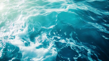 Naklejka premium Crystal clear turquoise ocean waves with soft sunlight reflections, serene and minimal summer water texture for refreshing backgrounds